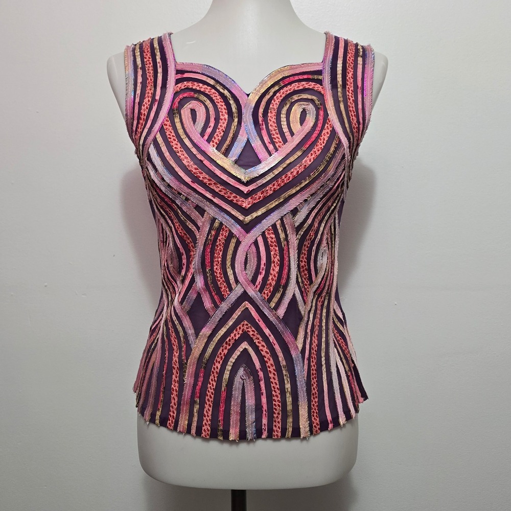 Alexandra Rosati Purple Multi Mesh Ribbon Applique Sleeveless Top Size 6 Fairy